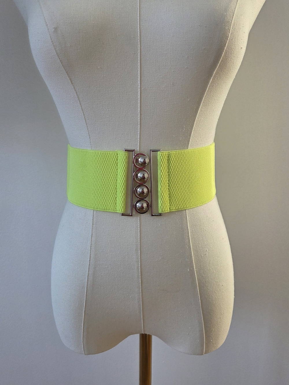 Elastic Neon Green Belt With Silver Buckle